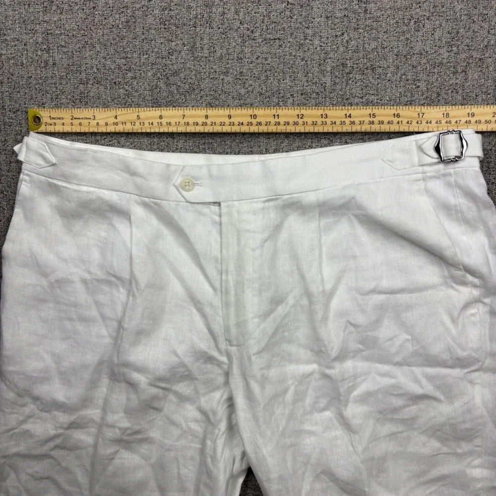 Collars & Co. Linen Trousers Mens 38x32 Amalfi White Side Adjusters Beach Summer